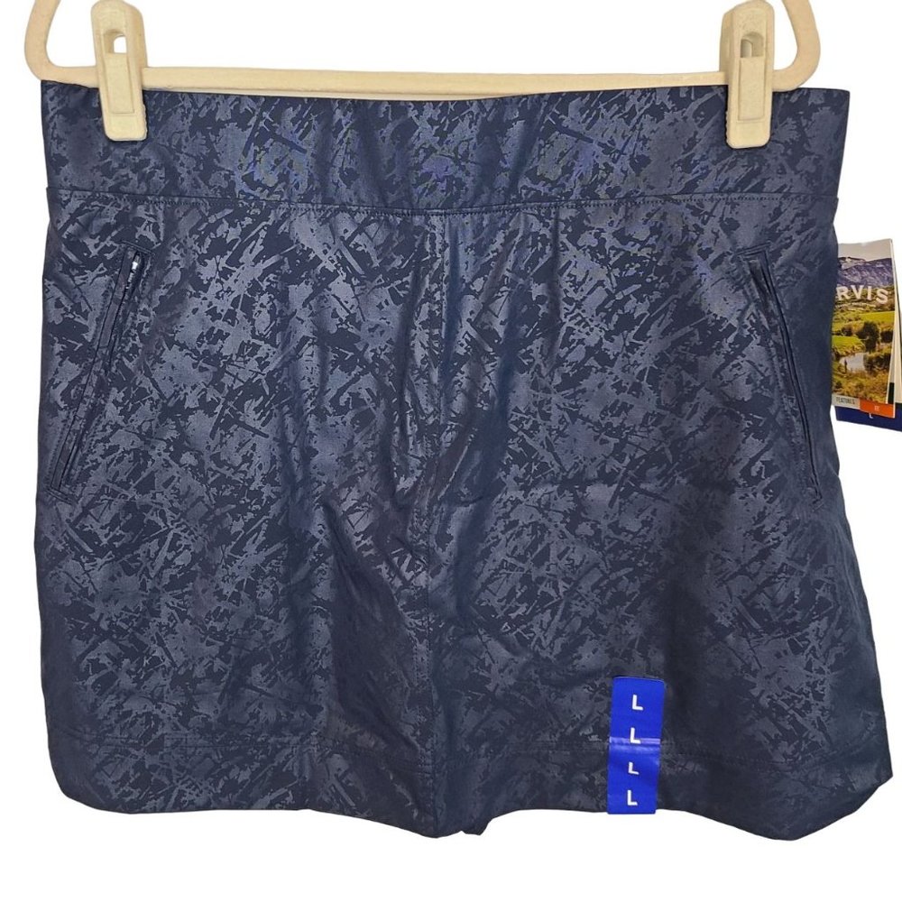 Orvis Womens L Blue Shattered Glass Embossed Print Travel Mini Skirt Pockets NWT